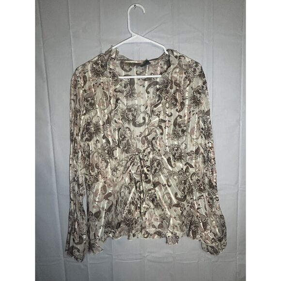 Notations Tops - Vintage Y2K Notations Whimsigoth Paisley Sheer Ruffle Tie Front Blouse Large